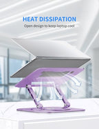 AOEVI Adjustable Laptop Stand with 360 Rotating Base, Computer Ergonimic Foldable Laptop Riser for Desk Compatible with MacBook Pro/Air Notebook up to 16 Inches, Purple - color: Purple-A