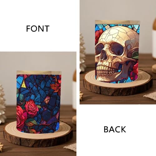 Stained Glass Skull Tea Light Candle Jar for Home Decoration, Skull and Roses Tealight Candle Holders Glass Candle Jar with Bamboo Lid, Candle Candlestick for Thanksgiving Christmas Birthday - color: Skull Rose