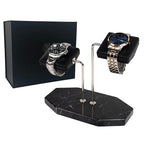 LYS&LYX Double Watch Stand - Handcrafted Natural Marble base - Watch Display Stand for all Watches - Jewelry Stand Watch Holder Accessory (Blacksilver) - color: Blacksilver