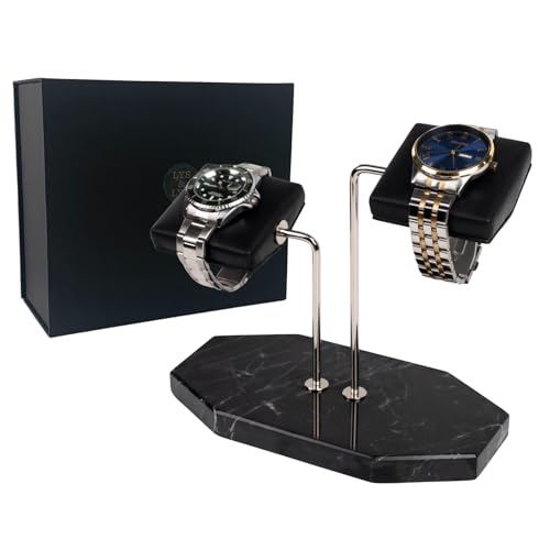 LYS&LYX Double Watch Stand - Handcrafted Natural Marble base - Watch Display Stand for all Watches - Jewelry Stand Watch Holder Accessory (Blacksilver) - color: Blacksilver