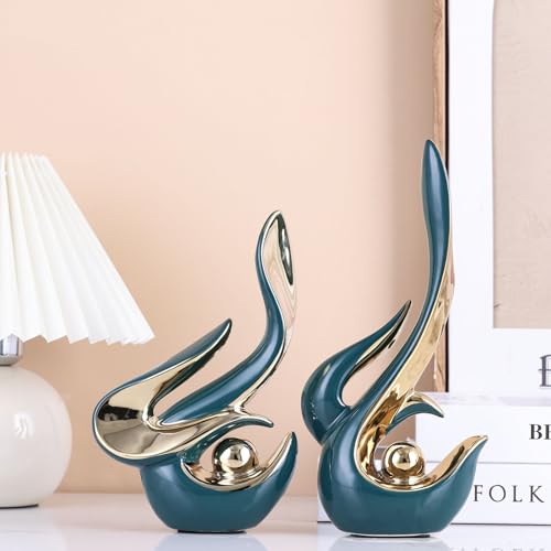 XMGZQ Mid Century Modern Abstract Art Home Decor Accent,Porcelain Statues for Living Room Coffee Table Centerpieces for Dining Room,Ceramic Sculptures and Gold Knick Knacks for TV Stand Decor (Green) - color: Green