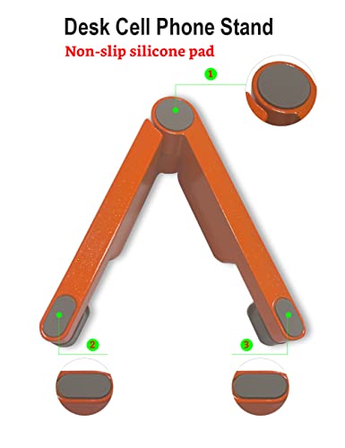 MONEER Cell Phone Stand, Phone Stand for Desk, Foldable & Portable iPhone Stand, Cell Phone Holder Desk Compatible with All Mobilephone, iPhone, iPad mini, Tablet 4-10.5" (Orange) - color: Orange