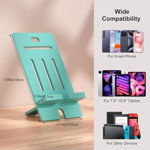 Pezin & Hulin Bamboo Cell Phone Stand, Adjustable Wood Charging Dock Holder, Portable Desktop Phone Rack, Compatible with All Phone -Slim Version(Teal) - color: Slim (Teal)
