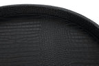 HofferRuffer Round Serving Tray 20'', Elegant Faux Leather Circle Ottoman Table Tray, Serve Tea Coffee Breakfast in Bedroom Living Room Kitchen (Classic Black) - color: Black, size: 20"