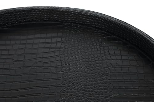 HofferRuffer Round Serving Tray 20'', Elegant Faux Leather Circle Ottoman Table Tray, Serve Tea Coffee Breakfast in Bedroom Living Room Kitchen (Classic Black) - color: Black, size: 20"