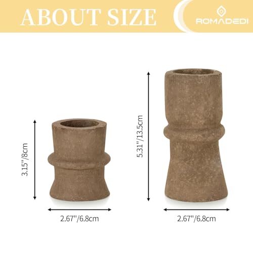 Romadedi Candlestick Holders Boho Decor: Taper Candle Holders Paper Mache for Living Room Modern Decorations Candle Stick Dining Table Centerpiece Fireplace Home Decoration Brown - color: Brown