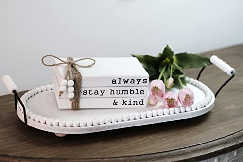 Lavender Inspired Farmhouse Book Decor-Always Stay Humble and Kind Sign-Book Shelf Decor-3 Pieces Faux Wooden Book Stack for Coffee Table Decor-Living Room Decor-Fireplace mantle table decor - color: Always Stay Humble and Kind