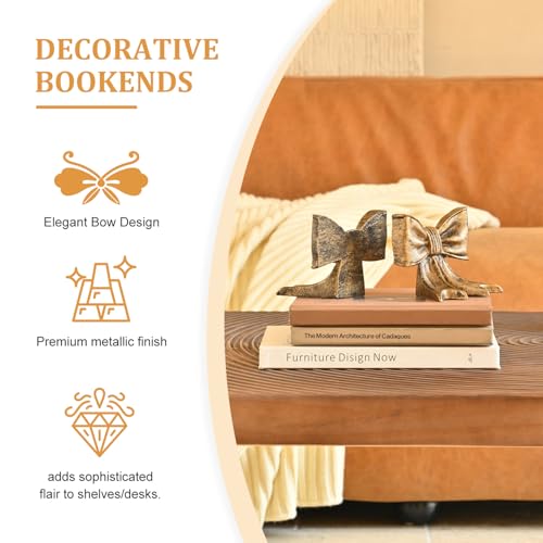 Metal Bookends Set of 2, Heavy Duty Book Ends for Heavy Books, Autumn Copper Decorative Bookends for Shelves Desk Office Home Decor - color: Autumn Copper