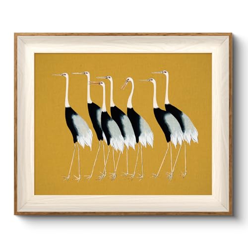 VIYYIEA Framed Wall Art for Living Room, Cranes Canvas Prints, Vintage Home Decor, Animals Painting Picture, Bathroom Wall Decor Gifts for Friends or Family - 12L x 10W - color: Animals-【Seven Cranes】, size: 12"L x 10"W