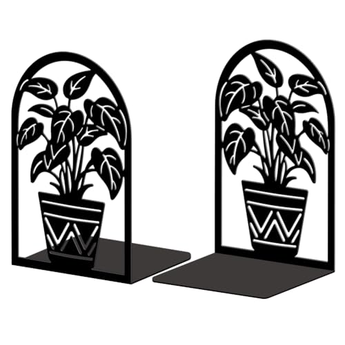 Peacoblue Metal Bookends for Shelves, Modern Decorative Heavy Duty Study Book Ends Stoppers for Office, Desk, Shelf, Room 5.3"x4.3"x7.9" Cast Iron Simple Tall Bookends 1 Pair (Potted Plants) - style: Potted Plants