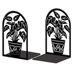 Peacoblue Metal Bookends for Shelves, Modern Decorative Heavy Duty Study Book Ends Stoppers for Office, Desk, Shelf, Room 5.3"x4.3"x7.9" Cast Iron Simple Tall Bookends 1 Pair (Potted Plants) - style: Potted Plants