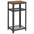 VASAGLE 3-Tier Tall Side Table, Small Telephone End Table Stand with 2 Mesh Storage Shelves for Office, Bedroom, Living Room, Kitchen Cart, Rustic Brown and Black