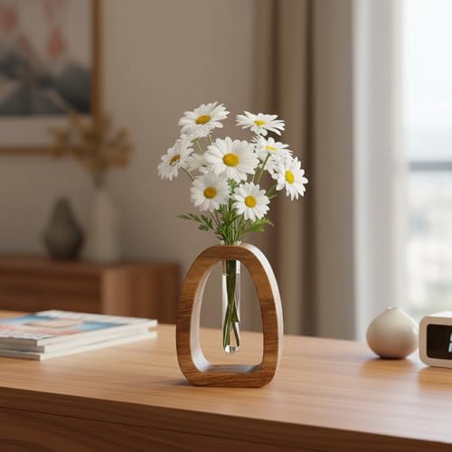 Solid Wood Frame Glass Test Tube Vase Desk Hydroponic Plant, Enhances Home and Office Environment, Small Size (Small) - size: Small