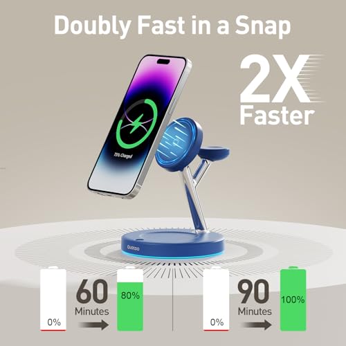 New 3 in 1 Charging Station for Apple Compatible with Magsafe Charger Stand for iPhone 17 16 15 14 13 12 Wireless Charging Station for AirPods Wireless Charger for iWatch Series - color: Blue