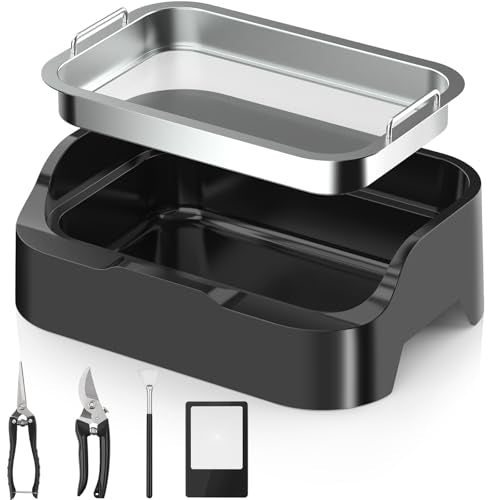 Trim Tray with Replaceable 150 Micron Mesh Screen – Includes 2 Precision Scissors, Static Brush & Magnifying Glass – Sifting Tray for Fine Particle Sorting & Small Items - size: Large(with 2 Scissors, Brush & Magnifier)