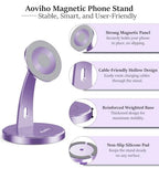 Aoviho Magnetic Phone Stand for Desk – 360° Rotating Aluminum Phone Holder, Stable Desk Stand for Office, Home & Kitchen, Compatible with iPhone 17 Pro Max 16–12 Series and MagSafe Cases, Purple - color: Purple