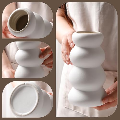 BosilunLife Ceramic Vase with Stacked Bubble Design – Boho Modern Sculptural Flower Vase for Home Decor, Shelf or Table Centerpiece (Unglazed White) - color: Unglazed White