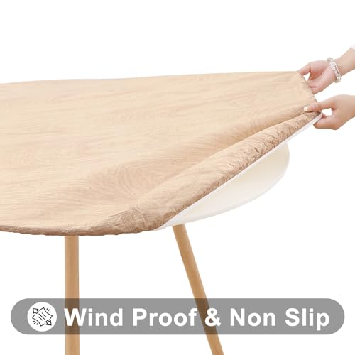 Smiry Round Picnic Tablecloth, Waterproof Elastic Fitted Table Covers for 45" - 56" Tables, Wipeable Flannel Backed Vinyl Tablecloths for Camping, Indoor, Outdoor, Beige - color: Beige, size: For Up To 45"-56" Round