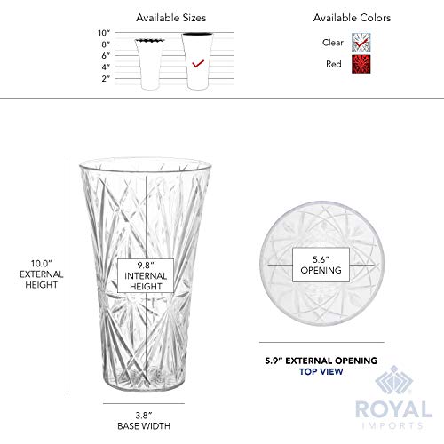 Royal Imports Flower Acrylic Vase Decorative Centerpiece for Home or Wedding Non-Breakable Plastic - 10" Tall, 6" Opening - Clear - size: 10" x 6"