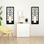2 Pcs Black Metal Wall Art Bathroom Decor Candle Holder Wall Art Retro Line Wall Decor Living Room Minimalist Metal Wall-Mount Candle Sconces for Dining Room Bedroom Kitchen (Black-Retro)