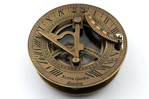 Brass Compass - Antique Brass Sundial Compass Marine Boat Gift Pocket Sun Dial in Box Nautical Marine Gift Sun Clock Pirate Ship Replica Watch - color: Red/Gold