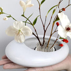 Flower Frog Vase Kit, Ikebana Flower Arrangement, Ceramic Water Drop Flower Pot & Flower Frog Flower Arrangement Vase Kit (White Small Size) - color: White Small Size