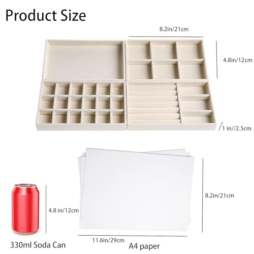Velvet Jewelry Organizer for Drawer, Stackable Jewelry Drawer Inserts in Dresser, 8in Beige Storage Display Case for Rings Stud Necklaces Accessories, Set of 8 - color: 2 set