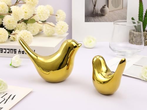 LAIDANLA Small Birds Statues Golden Modern Style Home Decor Birds Small Animal Sculpture for Living Room Office Desktop Shelf Coffee Table Bedroom（2pcs） - color: A-golden