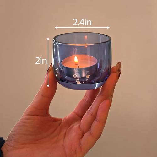 Gurfuy Glass Tealight Candle Holders 6 Set - Votive Candle Holder for Festival Wedding Propose Parties Holiday Table Centerpiece Shelf Decoration Fall Home Decor Blue - color: Darkblue