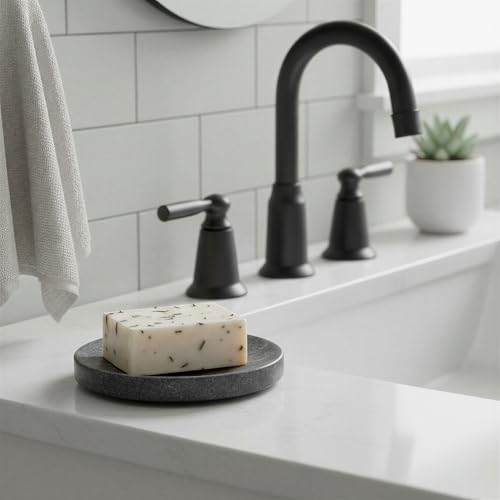 Creative Co-Op Marble Round Soapdish, Grey - color: Grey