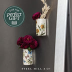 Steel Mill & Co Bud Vase Magnet Set of 2, Ceramic Mini Vases, Magnetic Backing for Fridge, Locker, or Filing Cabinet, Small Bud Holder (Wildflowers)