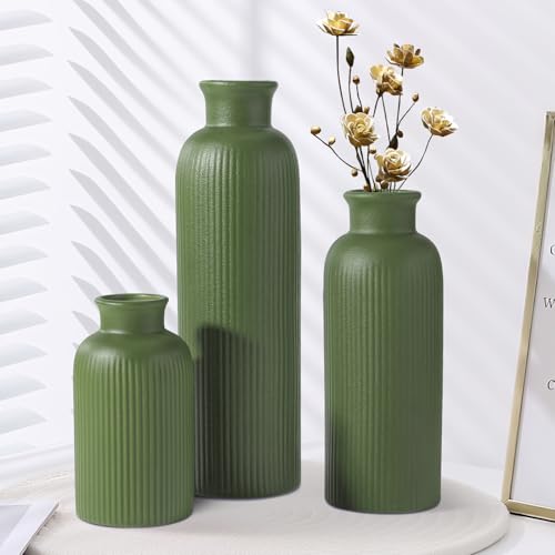 Small Sage Green Ceramic Vase Set of 3, Boho Modern Flower Vase Room Decor, Farmhouse Decor, Vases for Your Kitchen, Bathroom, Bedroom, Living Room, Office&Shelf Centerpiece Table Decorations - color: Sage Green