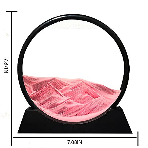 Muyan Moving Sand Art Picture Sandscapes in Motion Round Glass 3D Deep Sea Sand Art for Adult Large Desktop Art (Pink, 7 Inch) - color: Pink, size: 7 Inch