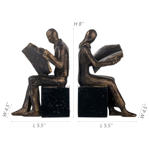 Lukitas Decorative Newspaper Reader Bookends, Heavy Duty Book Holder Non-Slip, Vintage Home Décor Accessories for Study Office Bookshelf, Bronze, Resin, 1Pair/2Piece 8'' - color: Newspaper Reader