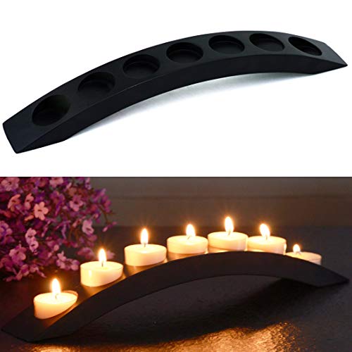 Wooden Bridge Candle Holders 15 inch in Length, Long Tea Light Candle Holders Bar, 7 Candle Seat-Black - color: Black