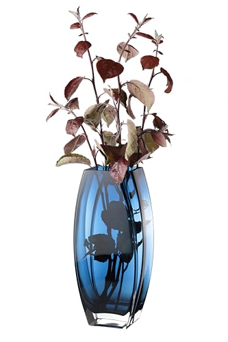 Glass - Vase - Blue - Teal - 12.6" Height - Heavy Durable - Made in Europe - by Barski