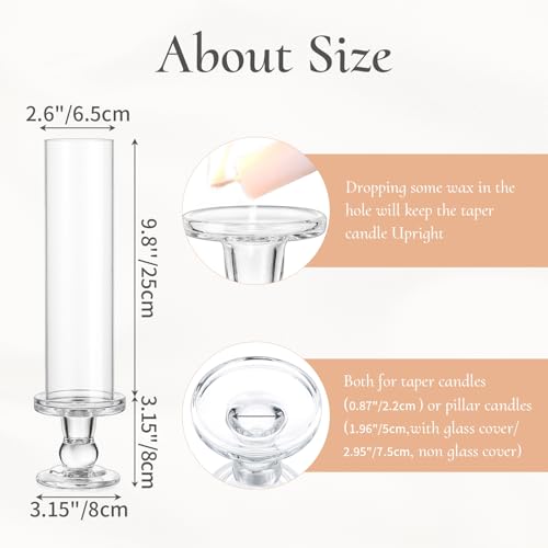 Hurricane Glass Taper Candle Holder: 2Pcs Tall Hurricane Candle Holder for Home Clear Tapered Candlestick Holders with Open Ended Glass Sleeve Candle Stick Holder for Table Centerpieces - size: S - 2 Pcs