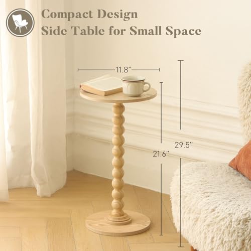 Fultyle Round Side Table, Small Drink Table for Small Spaces, Modern Accent End Table with Solid Wood Leg for Living Room, Bedroom, Corners, and Office (Natural) - color: Natural