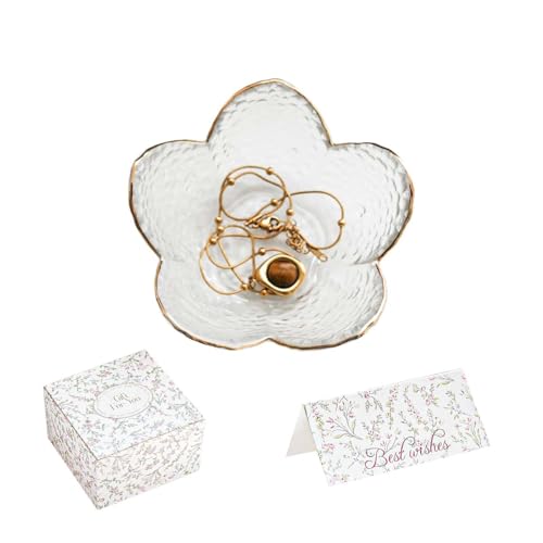 Gifts for Women Flower Ring Dish Jewelry Tray,Glass Trinket Dish Bathroom Room Decor Trinket Dish Valentine's Friendship Christmas Birthday Gifts for Women (Transparent) - color: Transparent