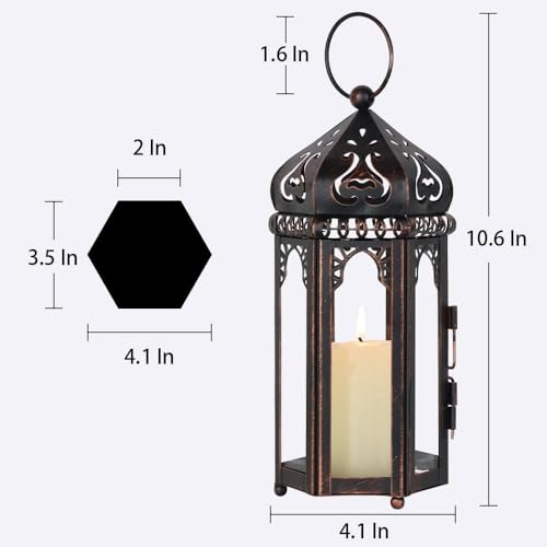 DECORKEY Vintage Medium Size Candle Lantern Decorative, Moroccan Style Vintage Hanging Lantern with Clear Glass, Metal Tabletop Lantern Decor, Indoor Outdoor Candle Holders for Coming Season - color: Clear 1, size: Medium