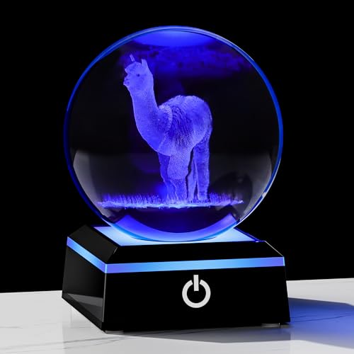 Llama Gifts for Women 3D Crystal Ball with 7-Color Changing Base - Llama Stuff Statue Home Decor - Glass Llama Figurine for Shelf Desk Office or Bedroom - style: Llama gifts