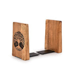 EDHAS Decorative Bookends Iron & Acacia Wood Decorative Bookshelf Book Ends Heavy Duty Bookends Desktop Organize Books (4" X 4" X 6"), (Set of 2)