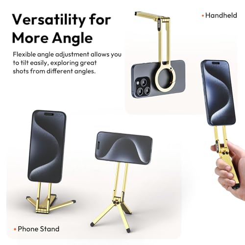 ULANZI MA30 Magnetic Phone Tripod Stand for iPhone - Aluminium Maglock Smartphone Mini Tripod Pocket Cell Phone Stand Strong Magnet Quick Mount Compatible with iPhone 17 16 15 14 13 12 Series, Gold - color: Gold
