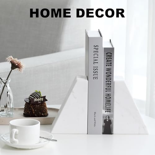 Karibiber Marble Bookends for Heavy Books, Decorative Book Ends for Shelves, White Stone Durable and Heavy-Duty Book Ends for Hardback Books & CDS, Unique Book Stopper & Holder, Set of 2 - color: Greece-volakas