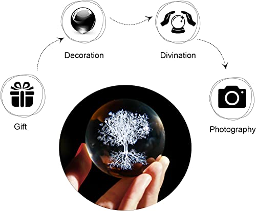 H&D HYALINE & DORA 60mm Tree of Life Crystal Ball with Stand Decorative Paperweight 3D Laser Engraved Glass Plant Life Tree Sphere Novelty Home Decor - color: 60mm Tree of Life