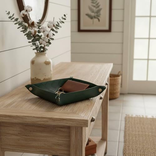 UnionBasic Small Valet Tray, Jewelry Tray for Rings Watches Earrings, Entryway Catchall Caddy for Coins Keys Change, Nightstand Bedside Valet Holder, Trays for Electronic Gadgets, Woven Vintage Green - color: Woven Vintage Green, size: 5.4" x 5.4" x 1.6"