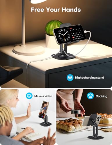 OMOTON Cell Phone Stand for Desk, 2 Pack Adjustable Foldable Phone Holder, 360 Swivel Mobile Stand Fit for iPhone 17 16 15 14 13 Pro Max and All Smart Phones, Black & Black - color: Black & Black