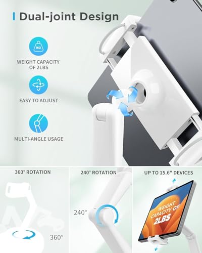 SAIJI Tablet Pillow Stand for Bed – iPad & Kindle Holder with Flexible Dual Axis Arm & Microbead Cushion, 360° Adjustable Lap Beanbag Phone Holder Fits Devices with 4.7"–15.6" Screens (Cyan) - color: Cyan