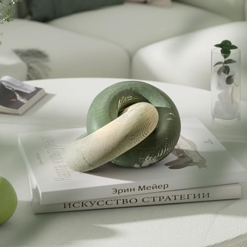 EOSAHR Boho Pine Wood Knot Decor - Wooden Chain Link Decor for Coffee Table, Book Shelf & Side Table - Decorative Knot with Simple Modern for Green Living Room Decor (Green & Yellow) - color: Green & White