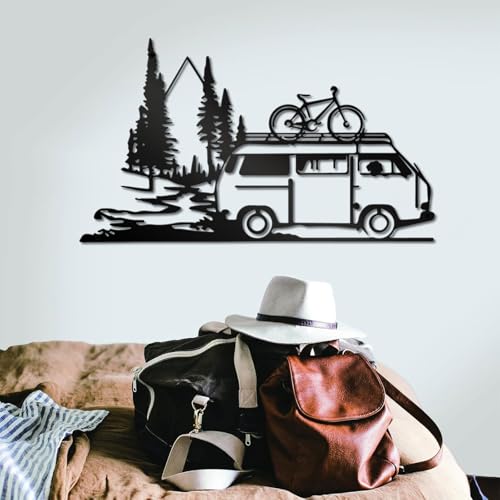 Vintage Camper Van Metal Wall Art - Iron Rustic Travel-Themed Decor , Edition Adventure-Inspired Home Decor for Living Room, Bedroom, Office, Camper Decor, Artistic Metalwork, Decorative Plaque, Adventure Seekers - color: Camper Van